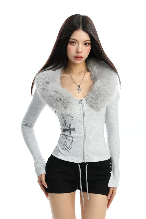 Fur Design Zip Knit