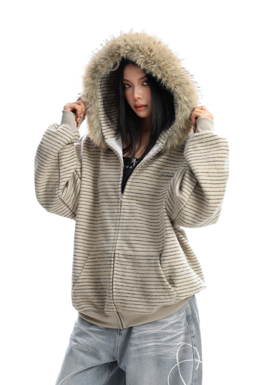 Fur Food Thin Striped Jacket