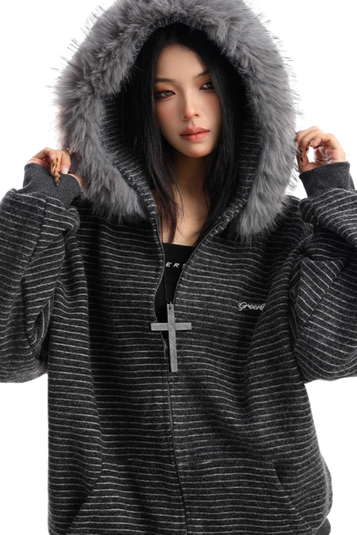 Fur Food Thin Striped Jacket