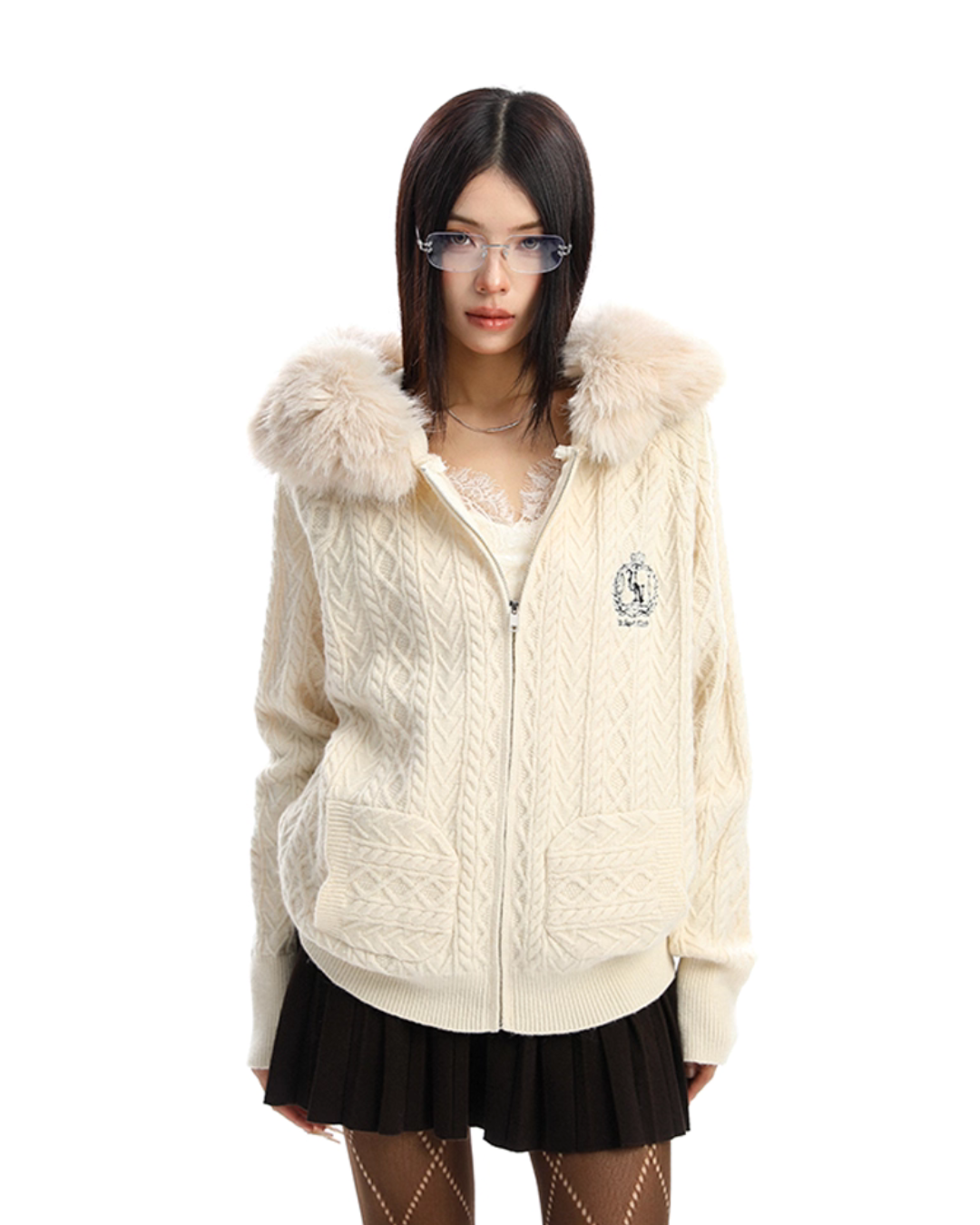 Fur Hood Cable Knit Top Fur Hood Cable Knit Top