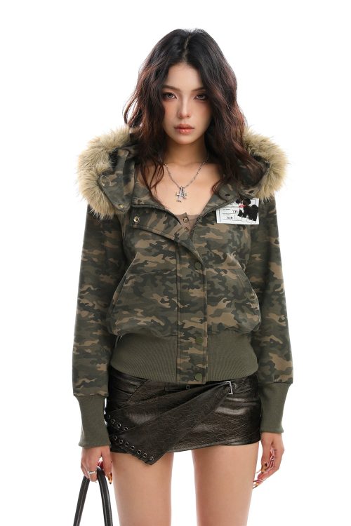Fur Hood Camouflage Jacket