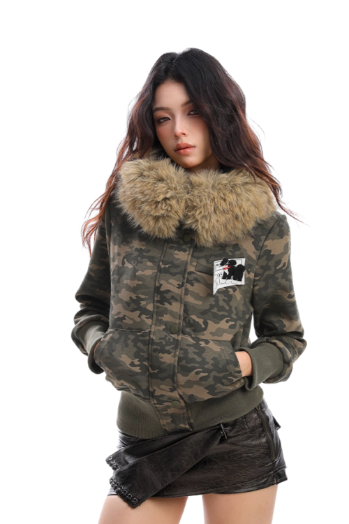 Fur Hood Camouflage Jacket