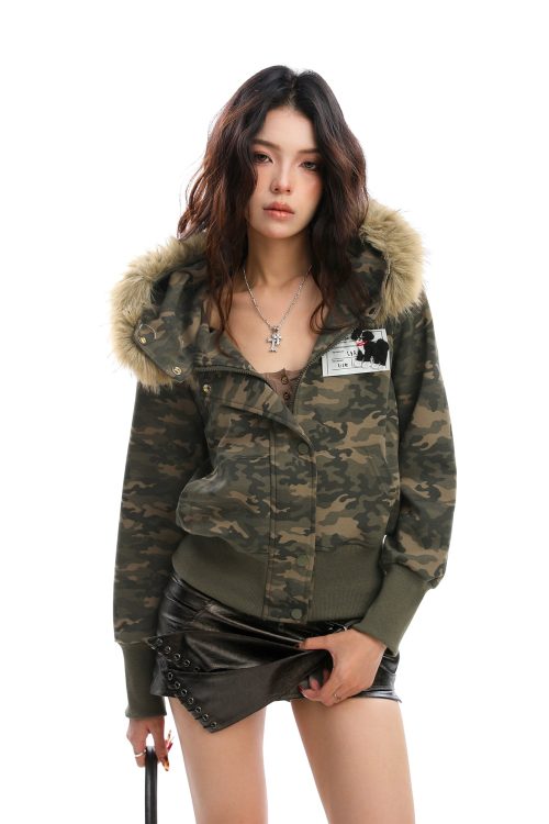 Fur Hood Camouflage Jacket