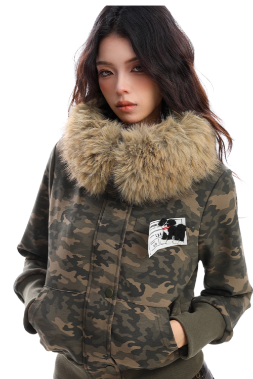 Fur Hood Camouflage Jacket