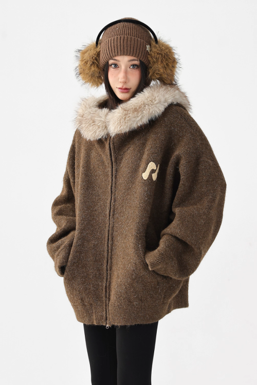 Fur Hood Knit Hoodie