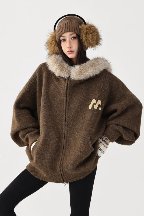 Fur Hood Knit Hoodie