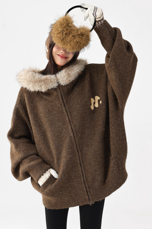 Fur Hood Knit Hoodie