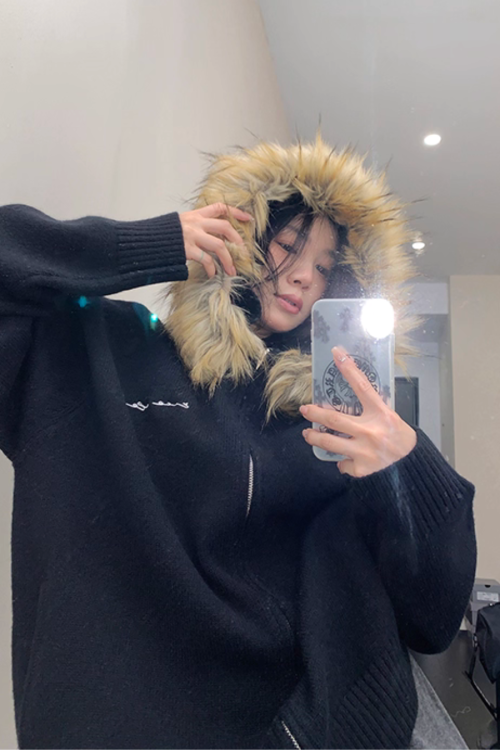 Fur Hood Knit Hoodie
