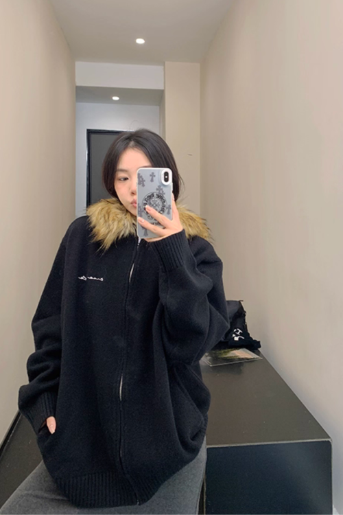 Fur Hood Knit Hoodie