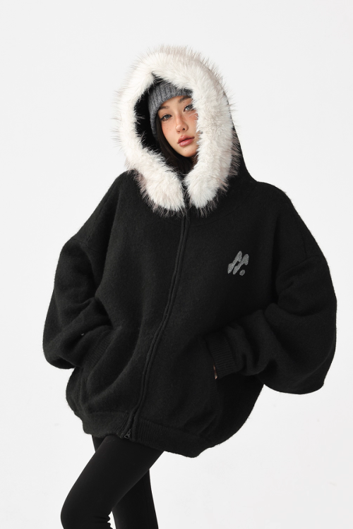 Fur Hood Knit Hoodie