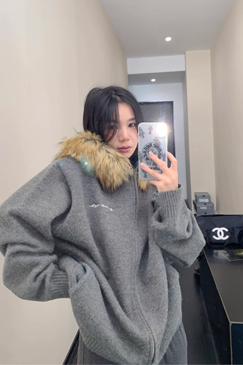 Fur Hood Knit Hoodie