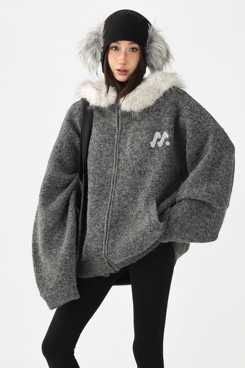 Fur Hood Knit Hoodie