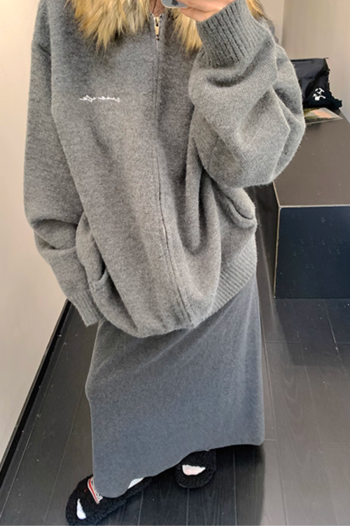 Fur Hood Knit Hoodie