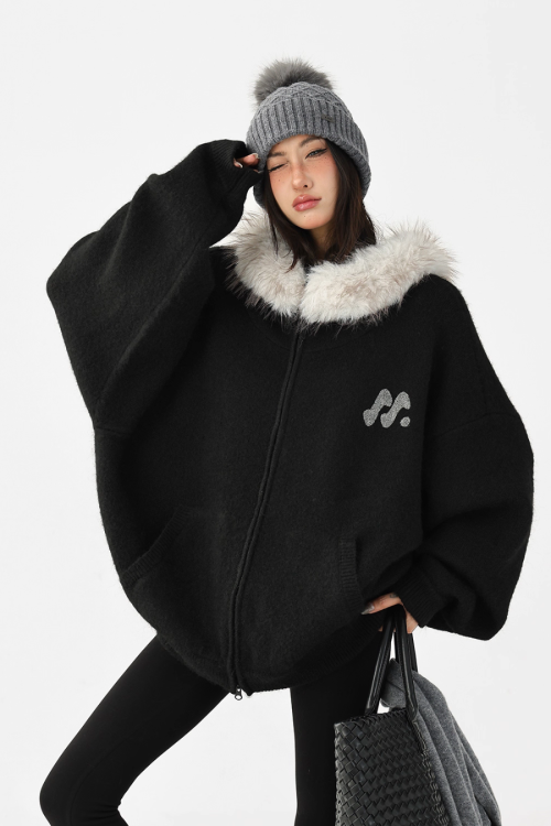 Fur Hood Knit Hoodie