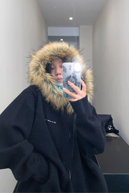 Fur Hood Knit Hoodie