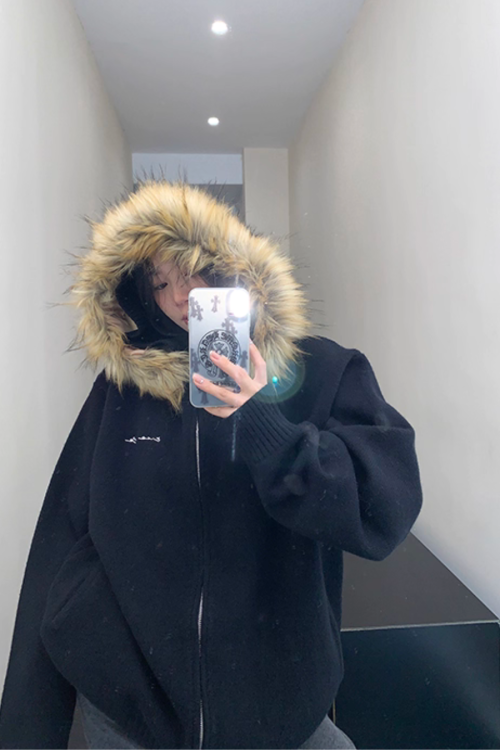 Fur Hood Knit Hoodie