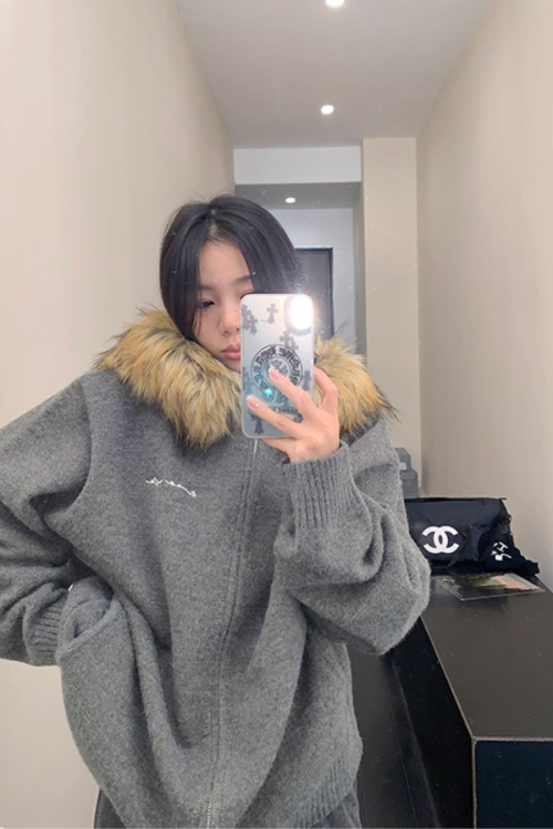 Fur Hood Knit Hoodie