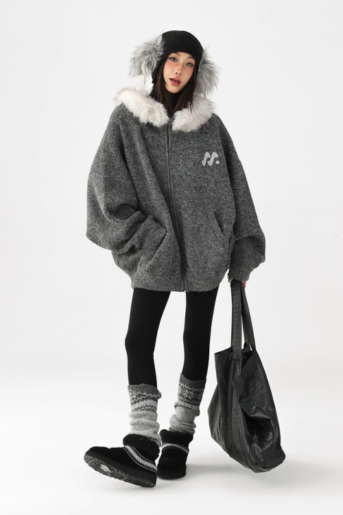 Fur Hood Knit Hoodie