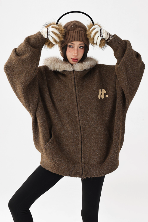 Fur Hood Knit Hoodie