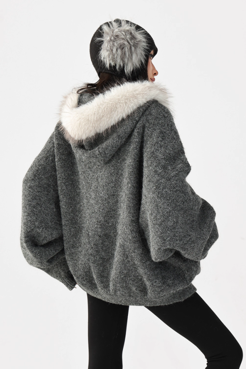 Fur Hood Knit Hoodie