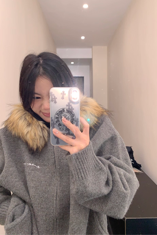 Fur Hood Knit Hoodie