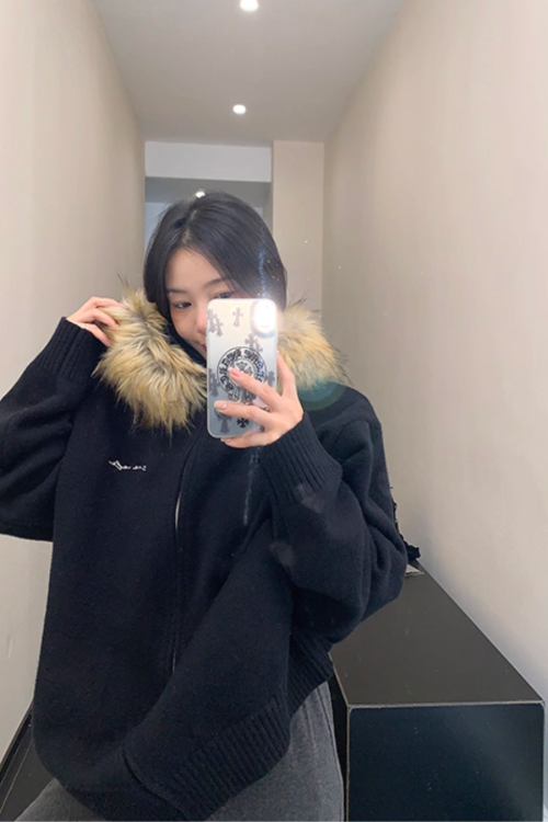 Fur Hood Knit Hoodie