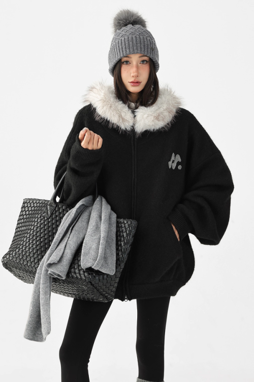 Fur Hood Knit Hoodie
