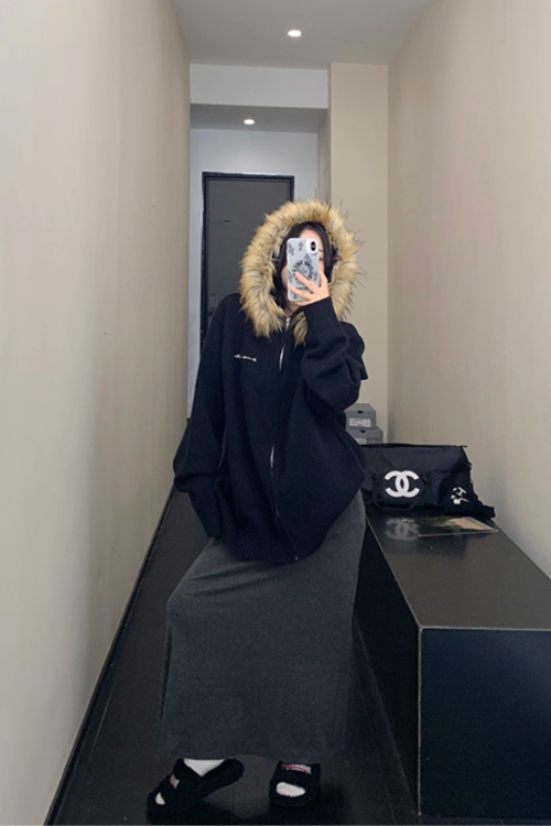 Fur Hood Knit Hoodie