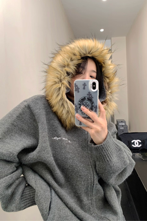 Fur Hood Knit Hoodie