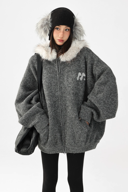 Fur Hood Knit Hoodie
