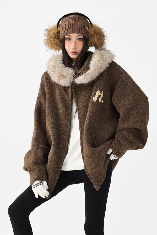 Fur Hood Knit Hoodie