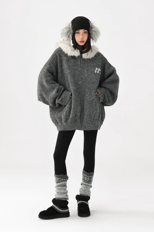 Fur Hood Knit Hoodie