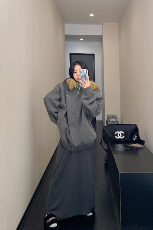 Fur Hood Knit Hoodie