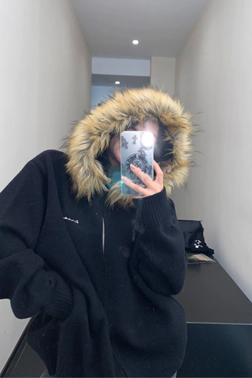 Fur Hood Knit Hoodie