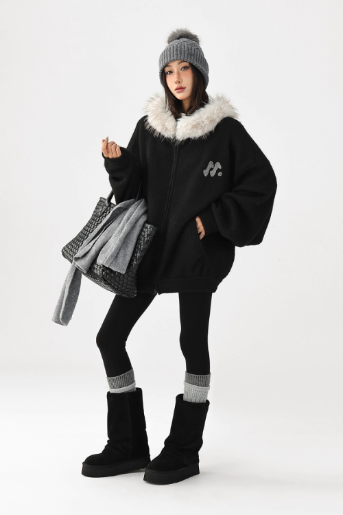 Fur Hood Knit Hoodie
