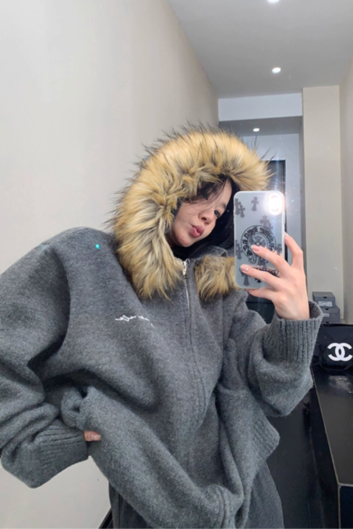 Fur Hood Knit Hoodie