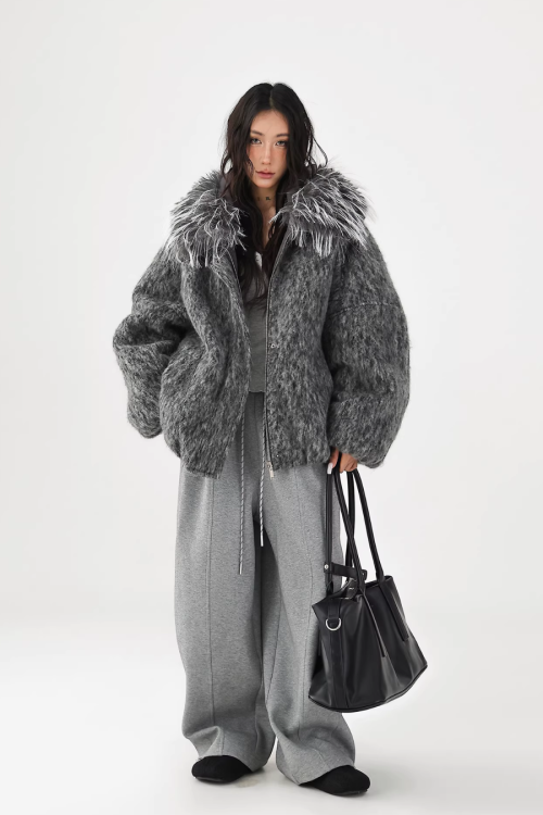 Fur Hood Knit Jacket