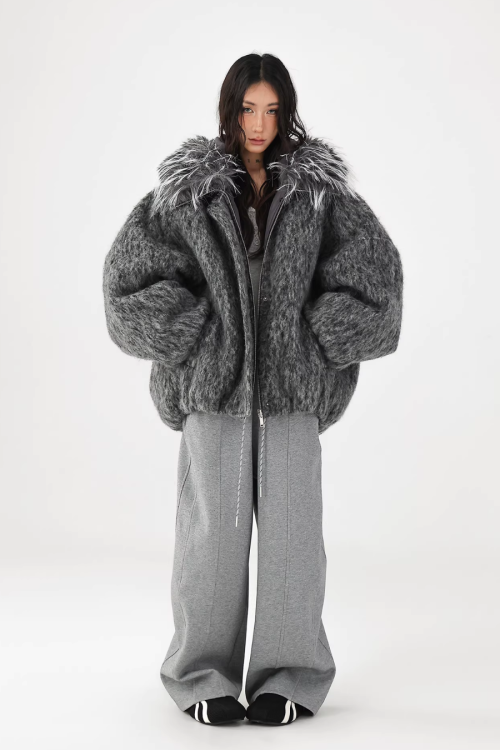 Fur Hood Knit Jacket