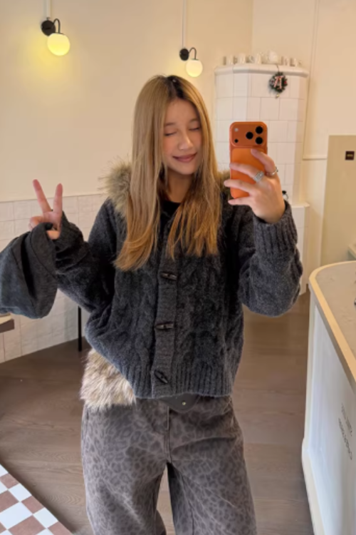 Fur Hood Knit Jacket