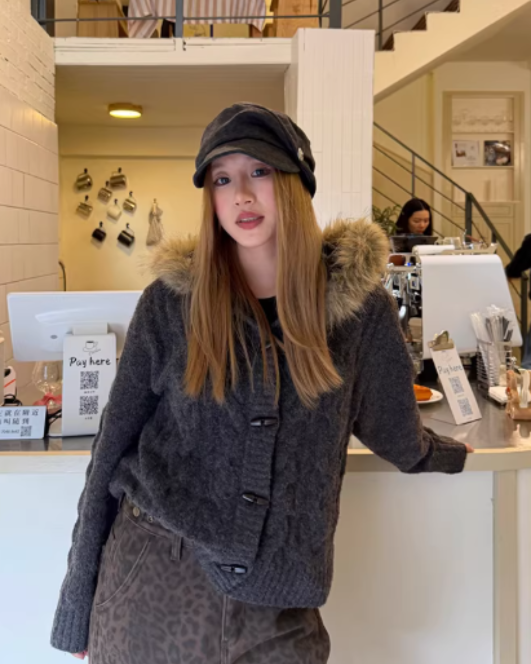 Fur Hood Knit Jacket Fur Hood Knit Jacket