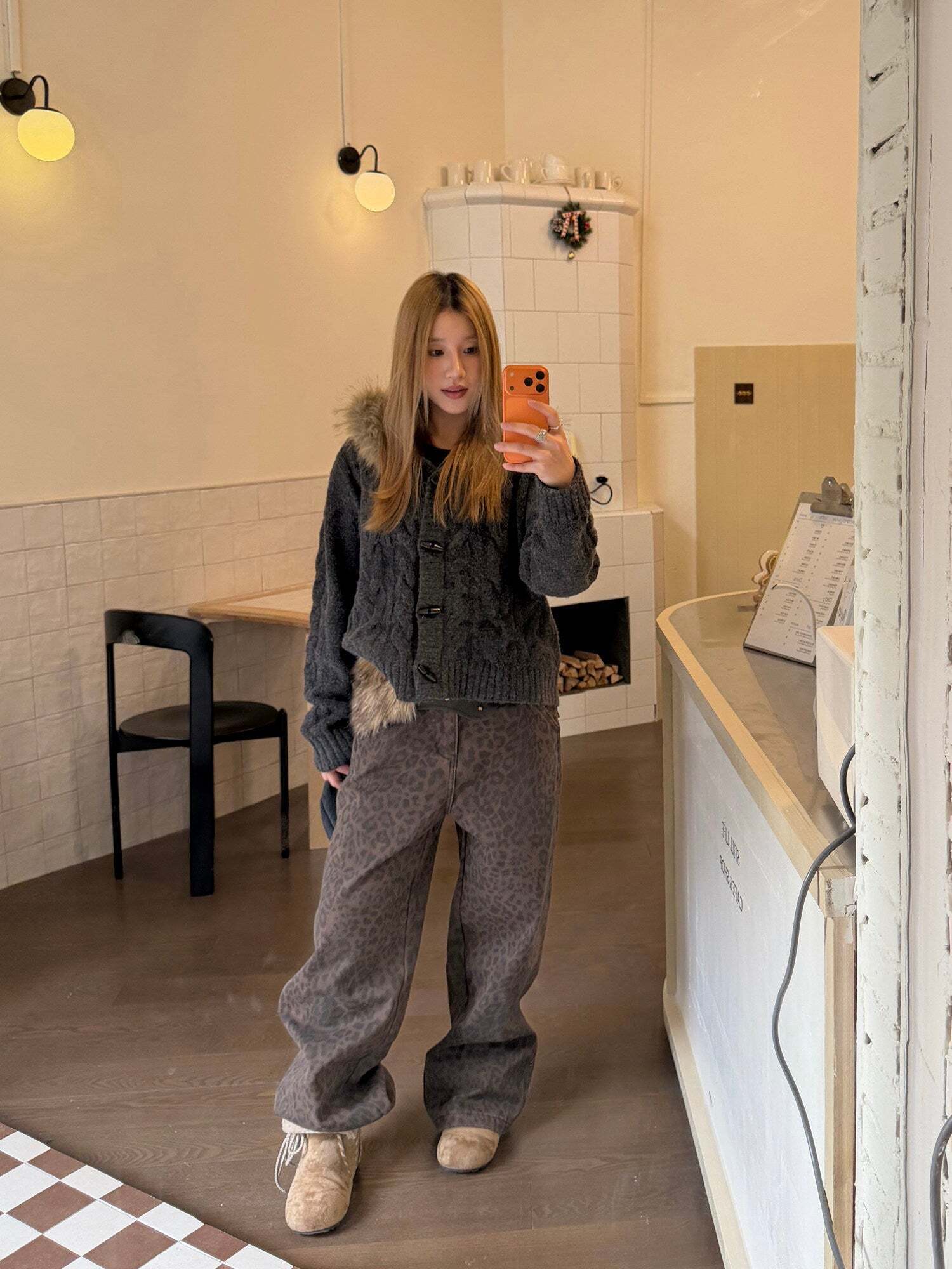 Fur Hood Knit Jacket Fur Hood Knit Jacket