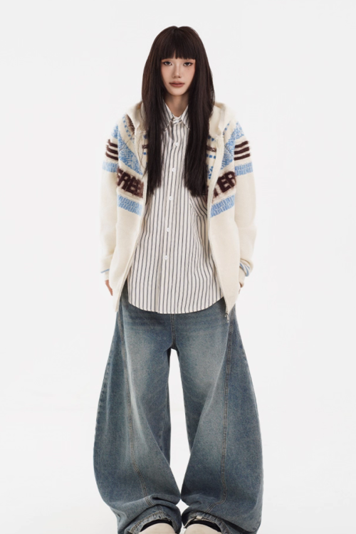 Fur Hood Retro Knit Cardigan