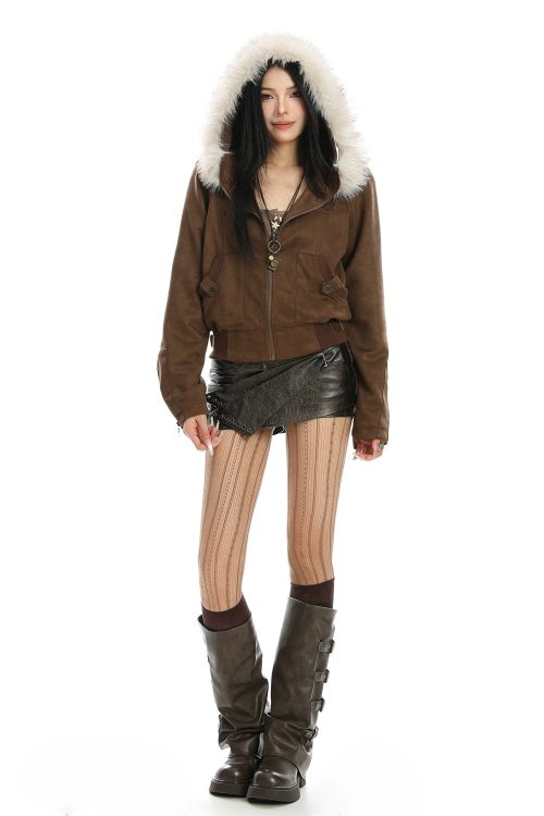 Fur Hood Suede Jacket