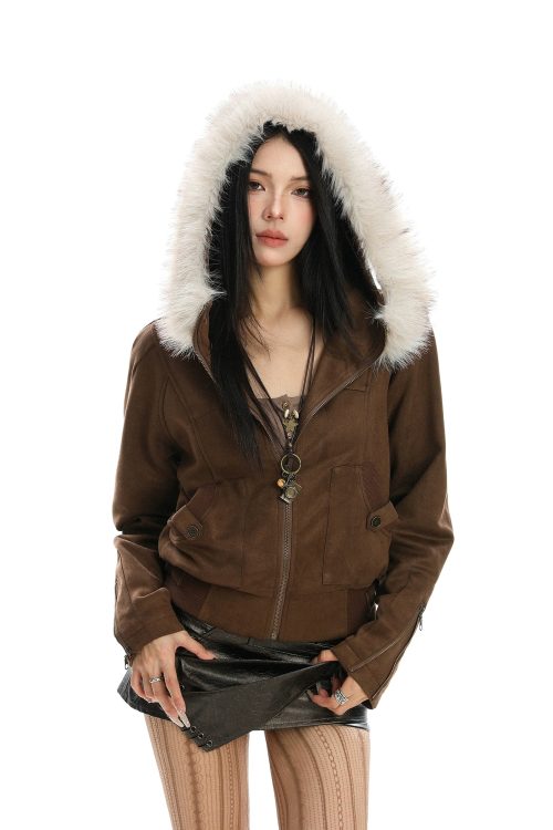 Fur Hood Suede Jacket