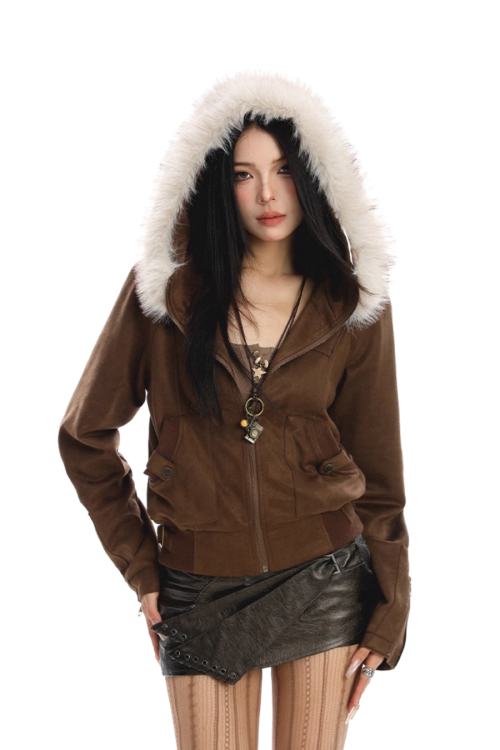 Fur Hood Suede Jacket
