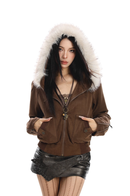 Fur Hood Suede Jacket