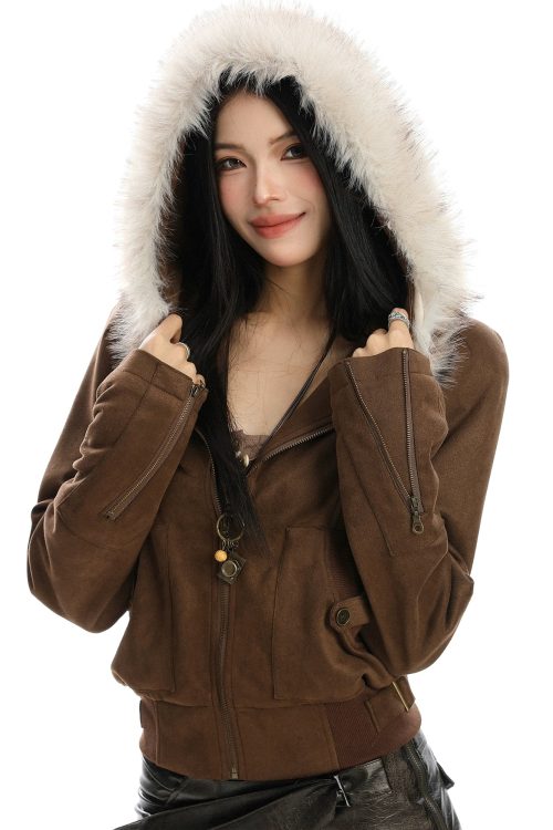 Fur Hood Suede Jacket