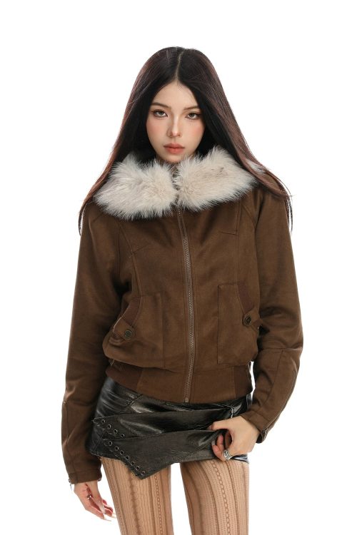 Fur Hood Suede Jacket