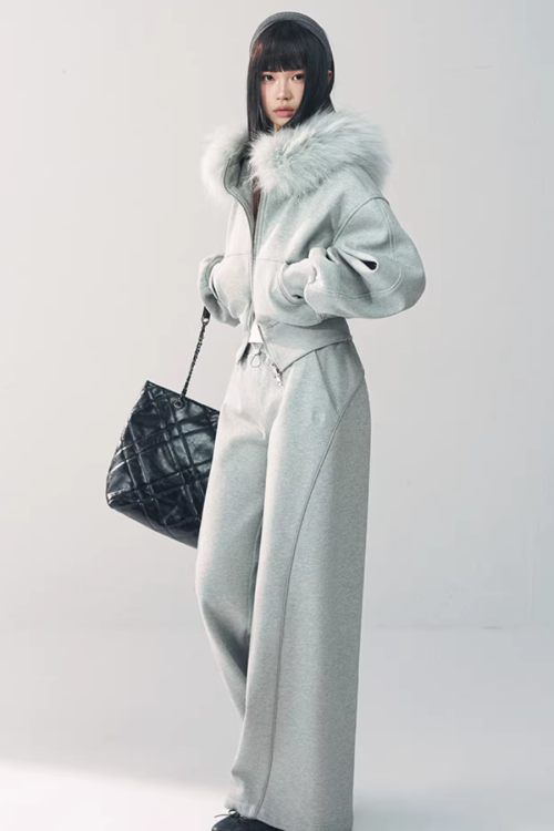 Fur Hooded Hoodie / Sweatpants