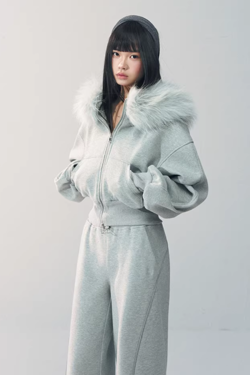 Fur Hooded Hoodie / Sweatpants
